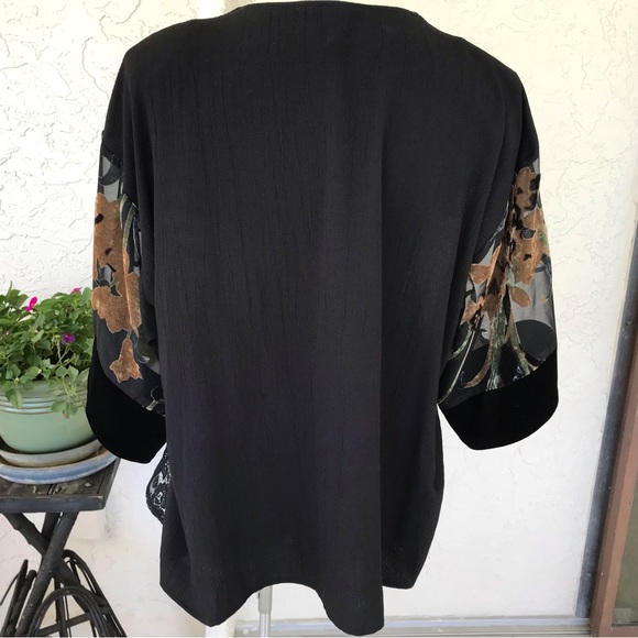 ✨Spencer Alexis Vintage Kimono Jacket/Top With Velveteen Trim, SzS - Picture 9 of 11